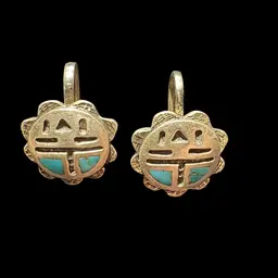 Vintage Hopi sterling silver overlay mask earrings with blue stone inlay.