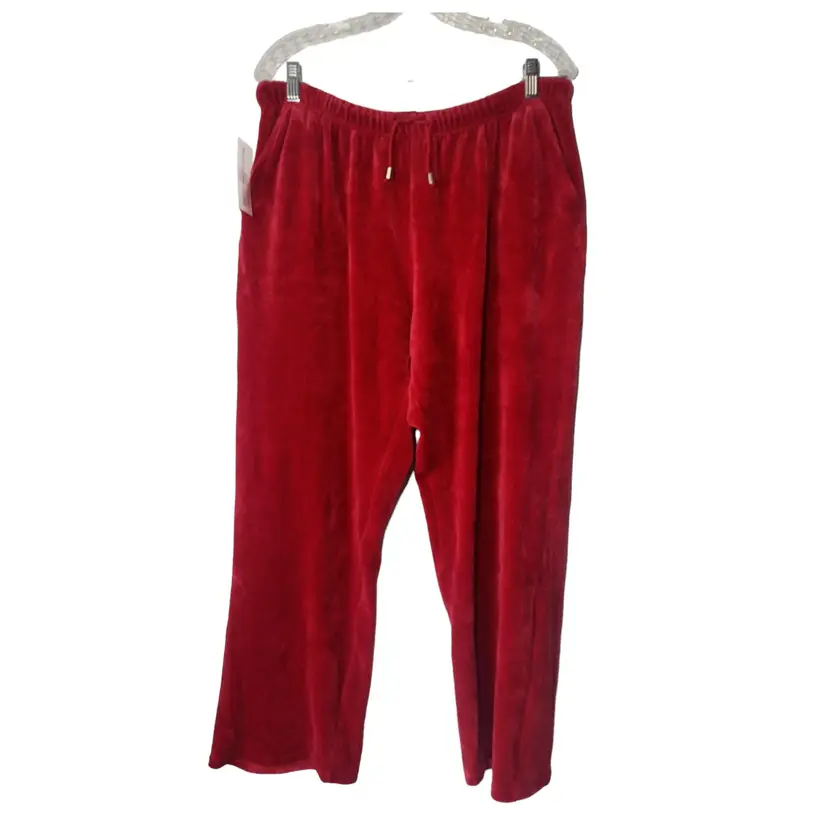Vtg Marisa Christina Velour Drawstring Wide Leg Track Pant Sz XL Red Stretch NEW