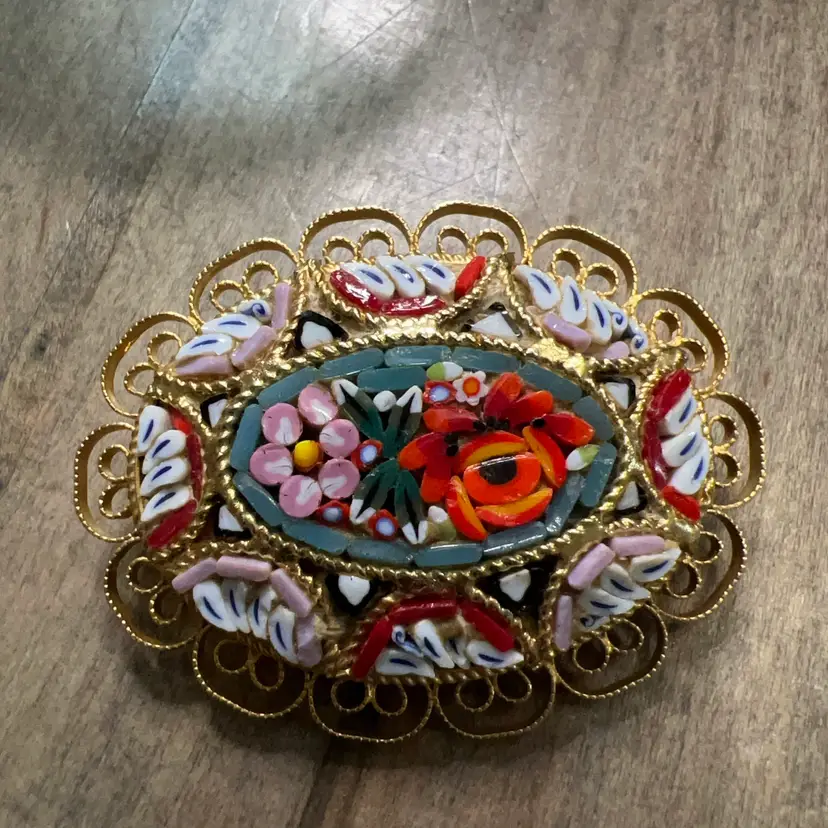 Vintage Italian micro-mosaic oval Brooch