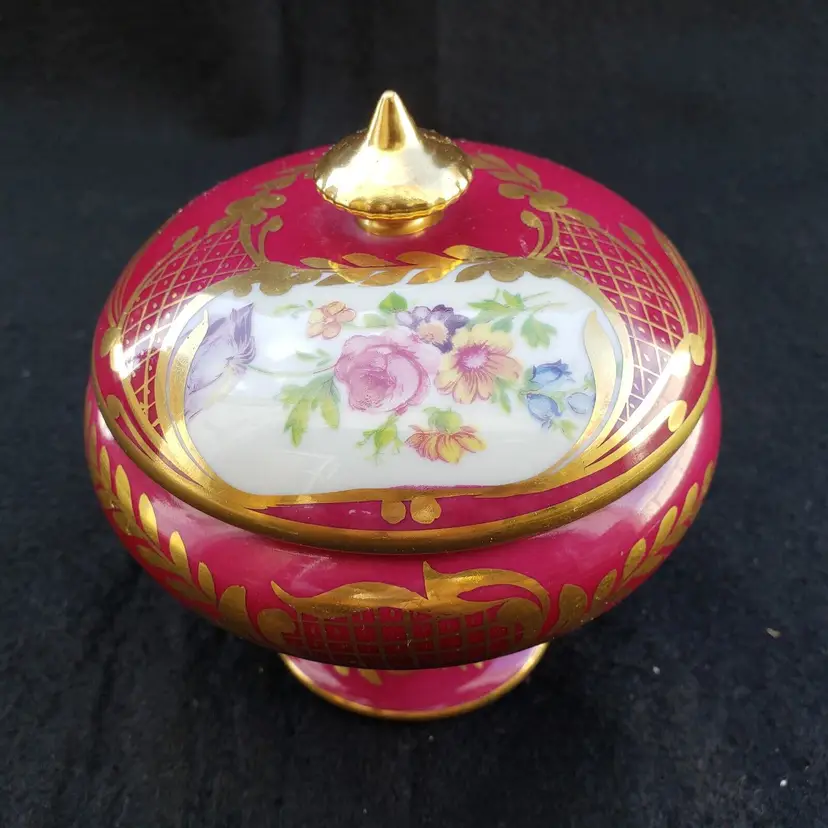 Limoges France Porcelain Covered Candy Dish Pedestal 5" tall approximately READ
