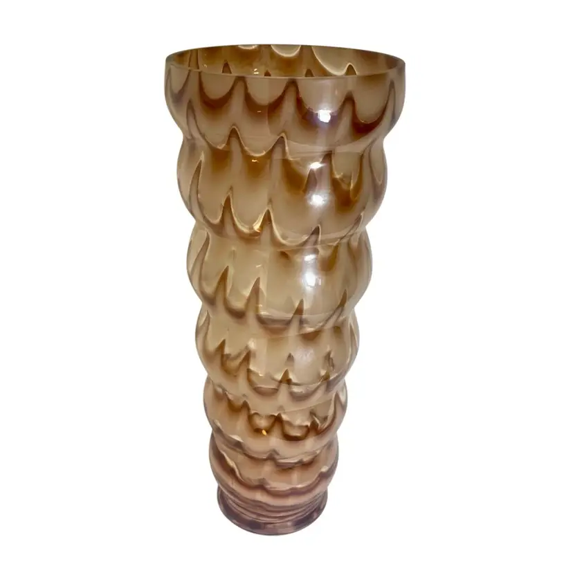 Royal Gallery Crystal Drape Vase 1999 Poland White Brown 14"