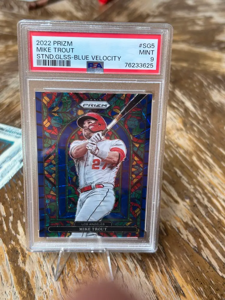 2022 Prizm Baseball Stained Glass Blue Velocity Mike Trout PSA 9