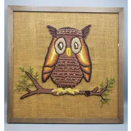 1970's Owl Crewel Framed
