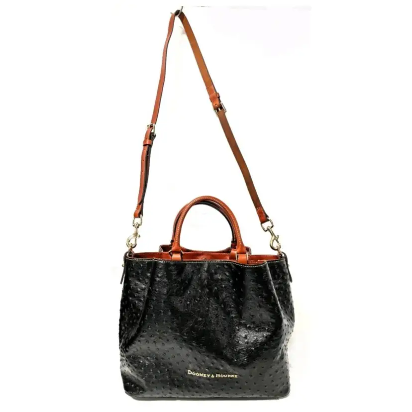 Dooney & Bourke Embossed Ostrich Premium Calf Leather Large Barlow Bag With Dust Bag