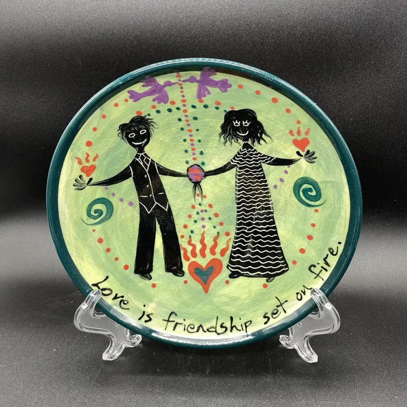 #2250 Laura Taylor Pottery Plate 8 inch Love is friendship set on fire