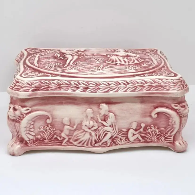 Vintage Toile Ceramic Trinket Box