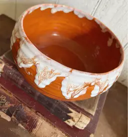 Vintage Ceramic Planter Burnt Orange And White Glazed Design 4”x6 1/2”