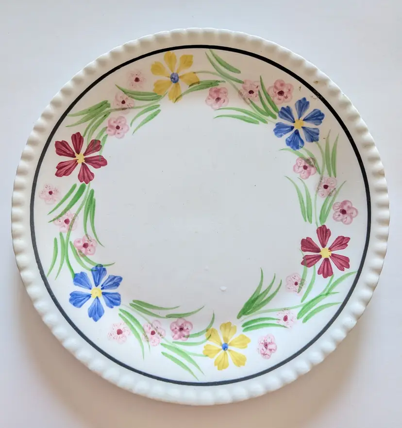 Blue Ridge Southern Potteries handmade Hand Painted Floral plate flower ring pattern