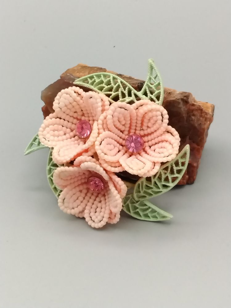 Romantic, Corsage Style, Pink Beaded Rhinestone Brooch