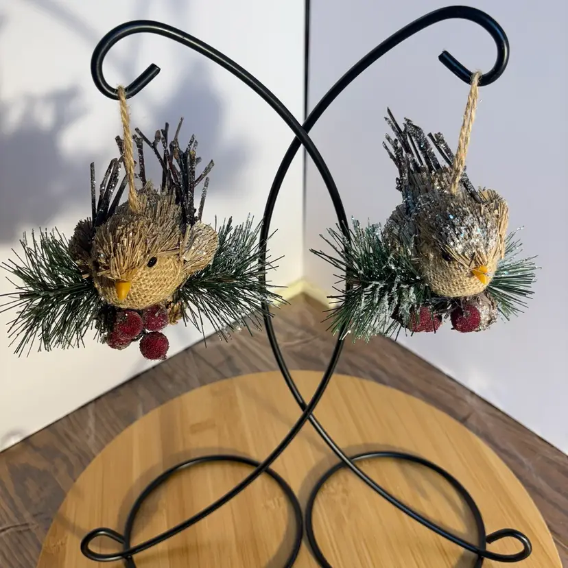 Pier 1 Vtg Rustic Woodland Burlap Bird Christmas Ornaments
