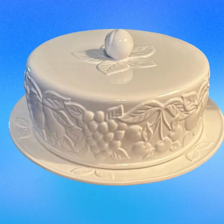 Portuguese White Ceramic Fruit Covered Cake Platter-  St Michael's Marks & Spenser