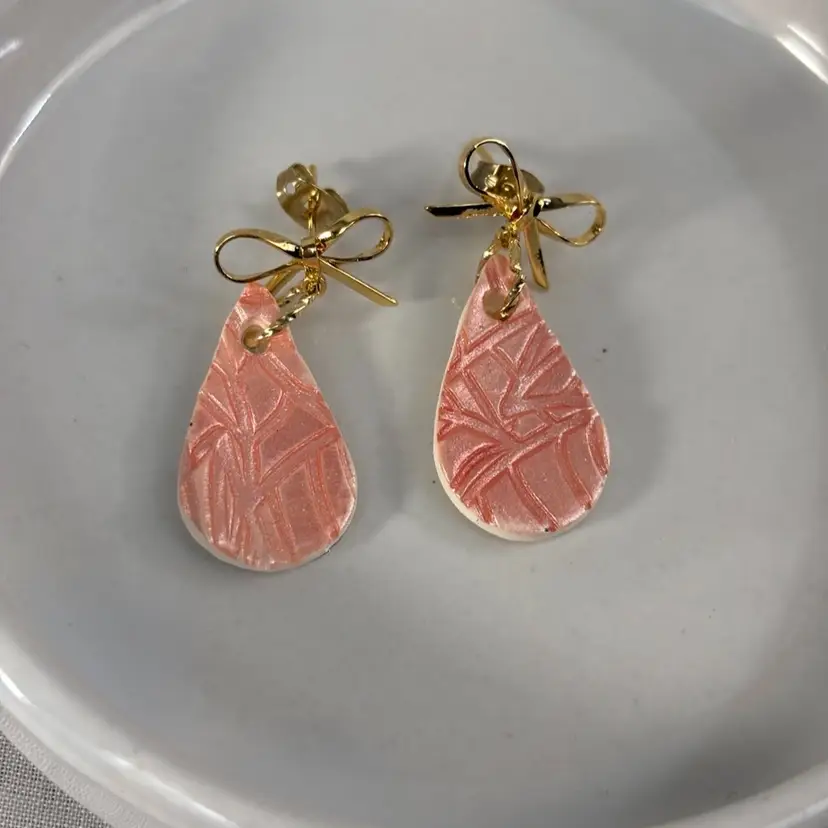 Light Pink Polymer Clay Teardrop Earrings