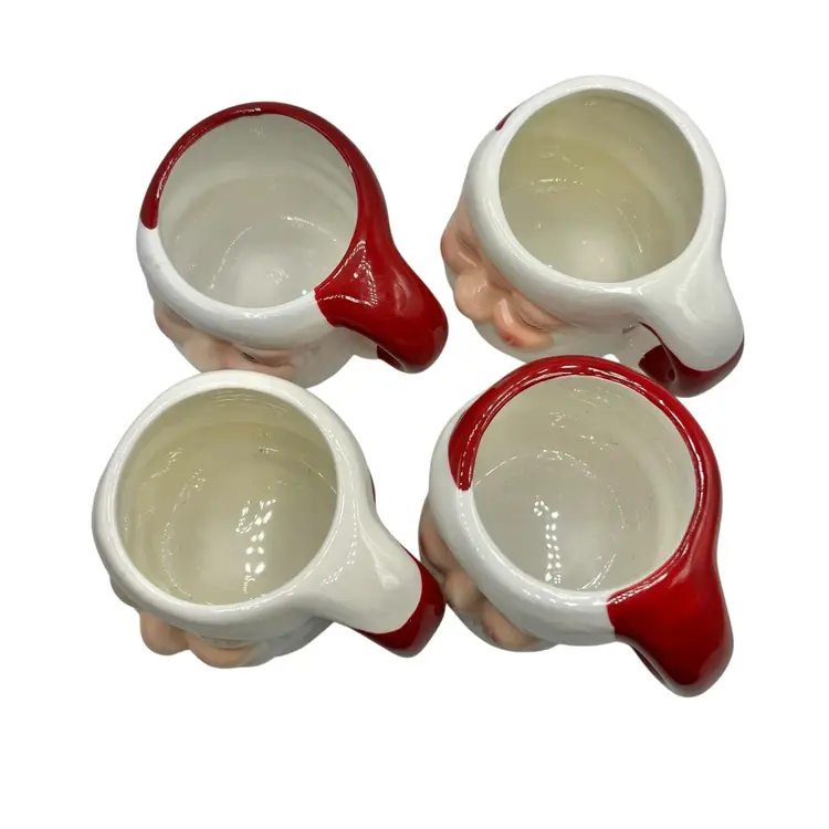 Pottery Barn Santa Mug Set of 4 – Winking Santa Face Christmas Cups – Holiday Ceramic Mugs – Festive Cocoa Cups – 3” Discontinued