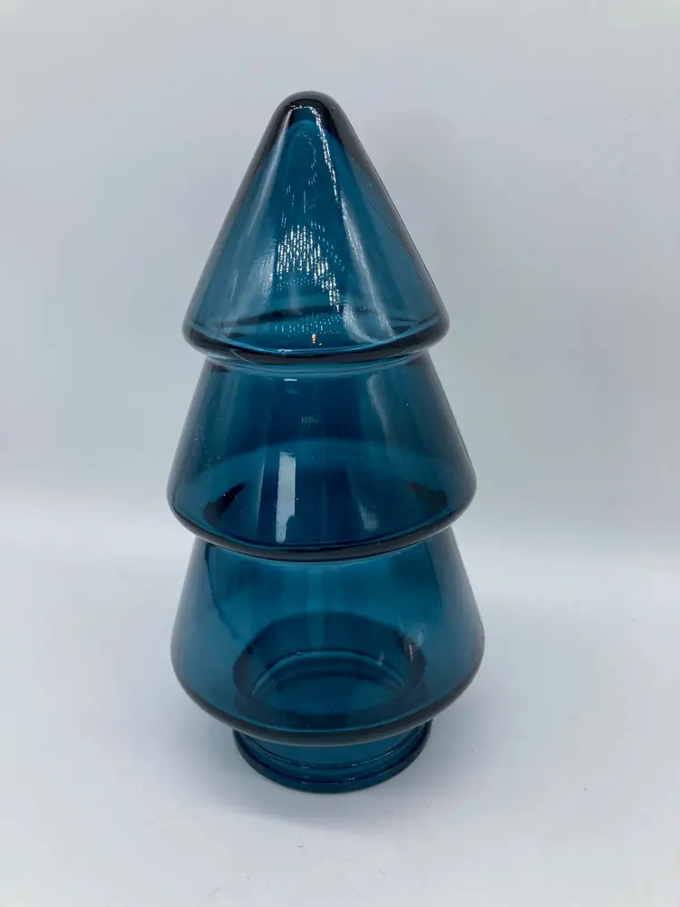 Blue Glass Christmas Tree For TeaLight Light 7”