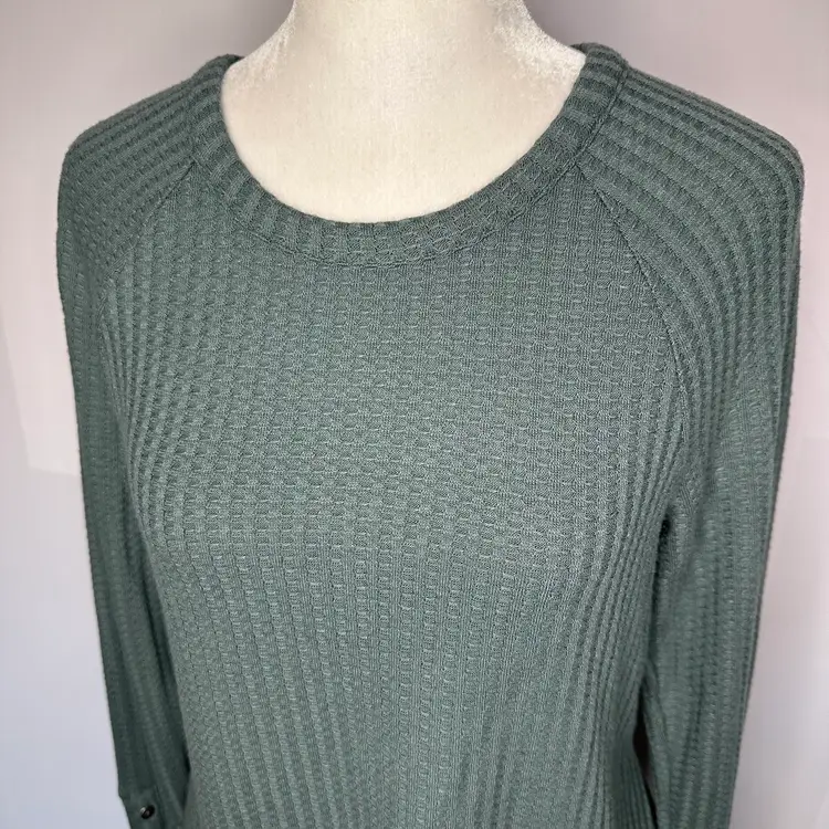 Chaser Teal Blue Thermal Waffle Knit Henley Pullover Crew Small