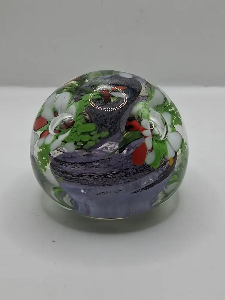 Vintage Artist Signed Multi-Color Art Glass Paperweight