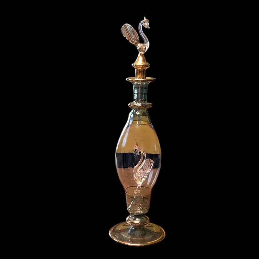 16. Egyptian hand blown perfume bottle decorative by hand painted by 14 k gold mouth blown bottle vintage perfume bottle