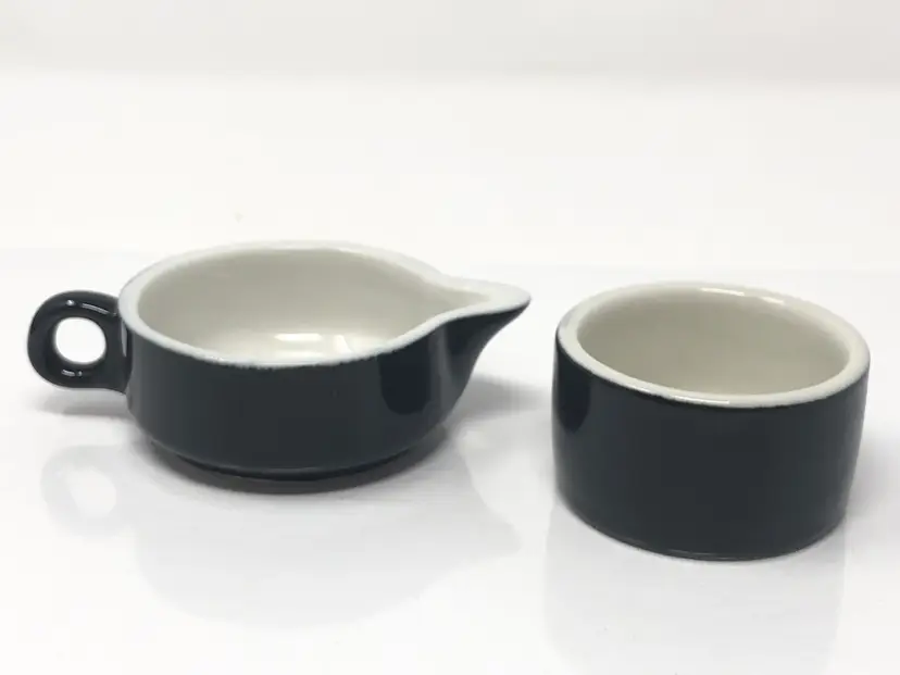 Black and White Hall China Creamer and Sugar