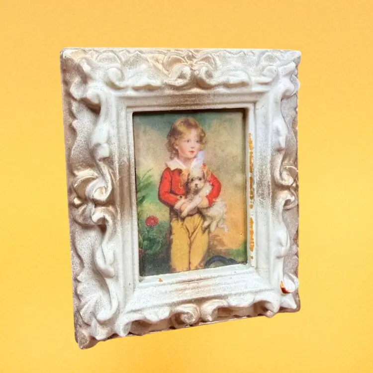 Vintage Victorian Florentine Style Jewelry Keepsake Box, Boy With Puppy