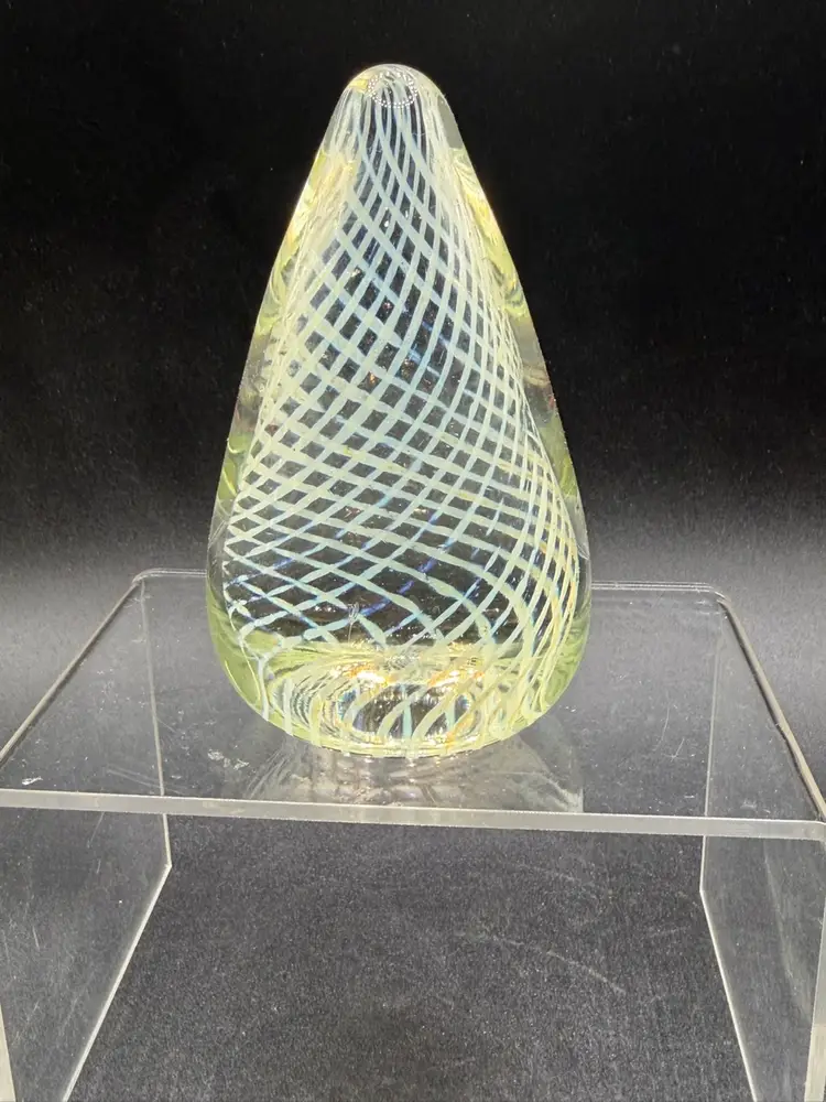 ROBERT EICKHOLT Limited Edition 9/50 Glass Paperweight, Vintage Swirl Ribbon