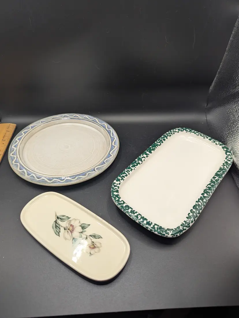 Vintage Lot of 3 Pottery Pieces - Butter Plate, Karash Plate and Furio Italy Cracker Tray