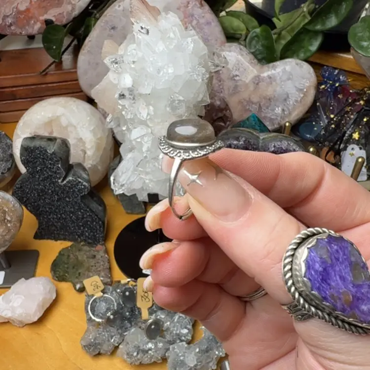 Labradorite Adjustable Ring 925 8.25-10.5 30f