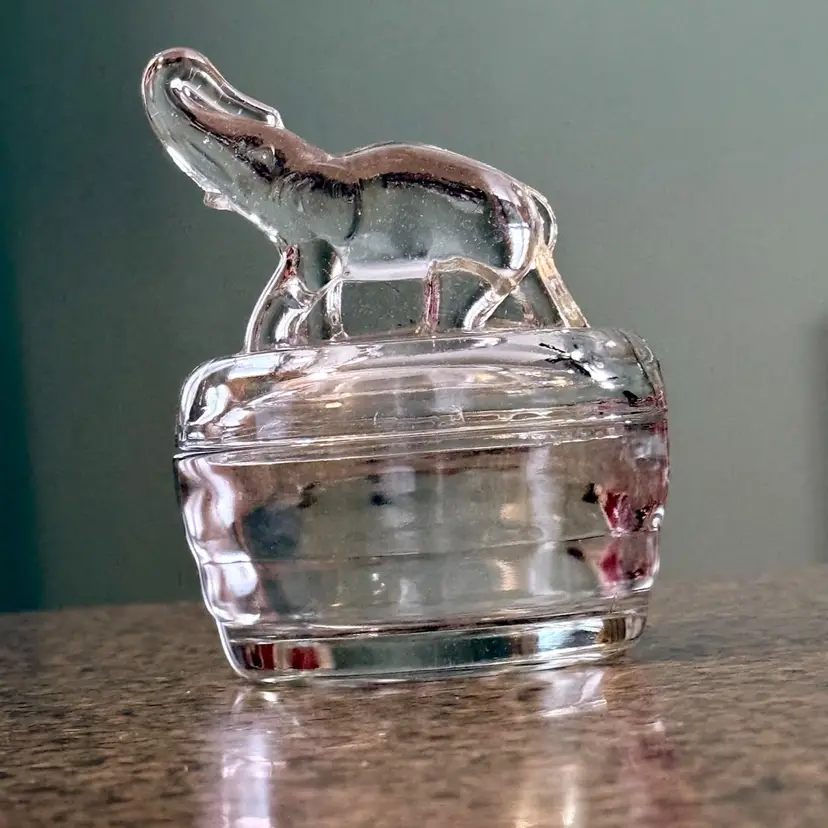 Vintage Jeannette Glass Company Clear Glass Elephant Lidded Powder Jar
