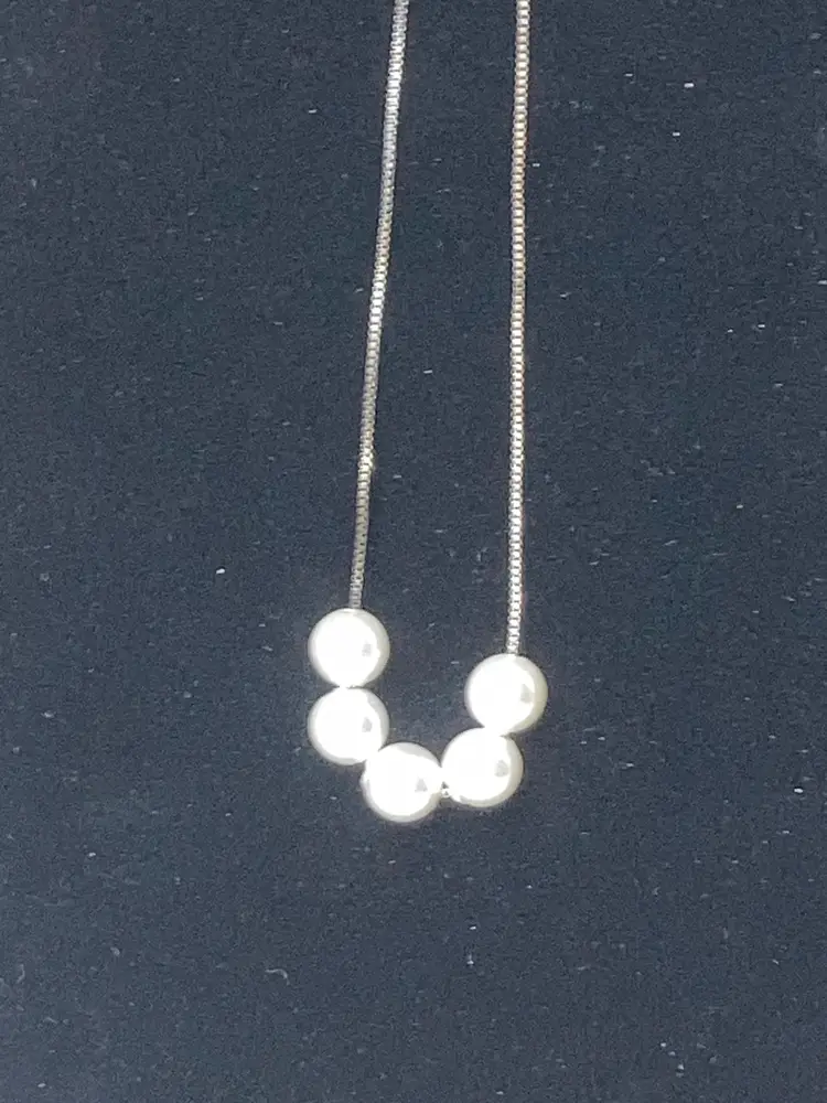 Sterling Silver Necklace 18” Chain With Faux Pearl Slides! Stamped And Acid Tested!