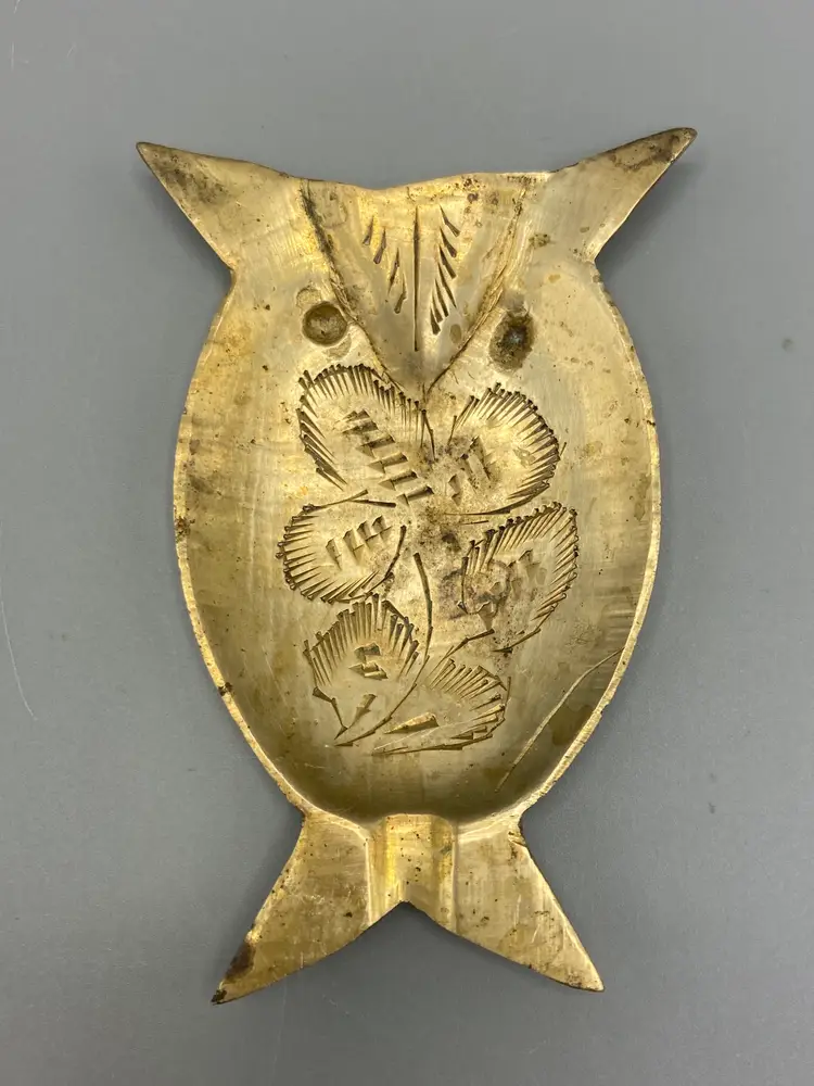 Vintage Miniature Brass Owl Trinket Dish Ashtray