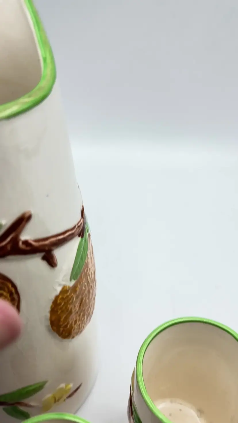 Napcoware Ceramic Mid Century Orange Juice Pitcher w Four Juice Tumblers C-6240