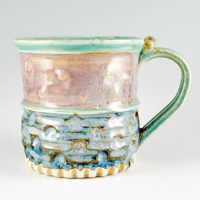 KD Studio Pottery Handmade Ceramic Mug Pastel Green Pink Blue Large Oversized