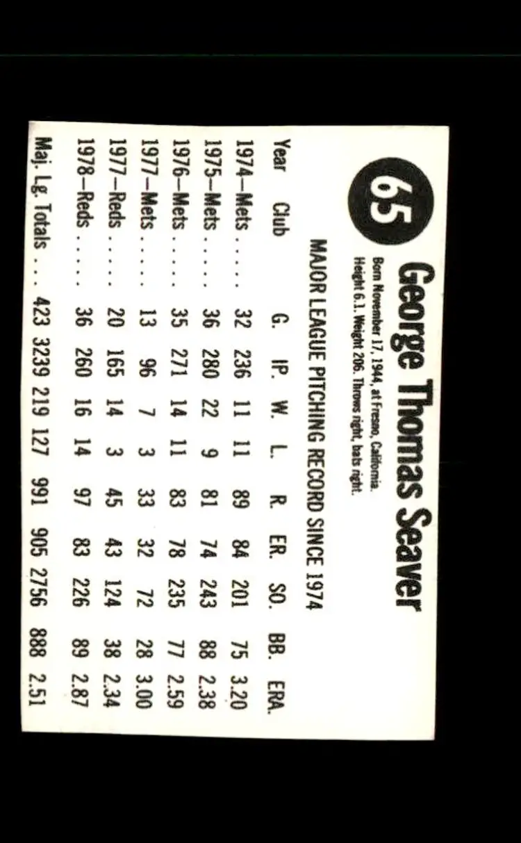 1979 Hostess #65 Tom Seaver - (pk4) - Cincinnati Reds
