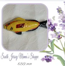 Vintage Handmade Wooden Yellow Red Orange Fish Brooch