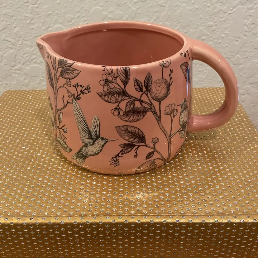 Large Pink Ceramic Transferware Pitcher