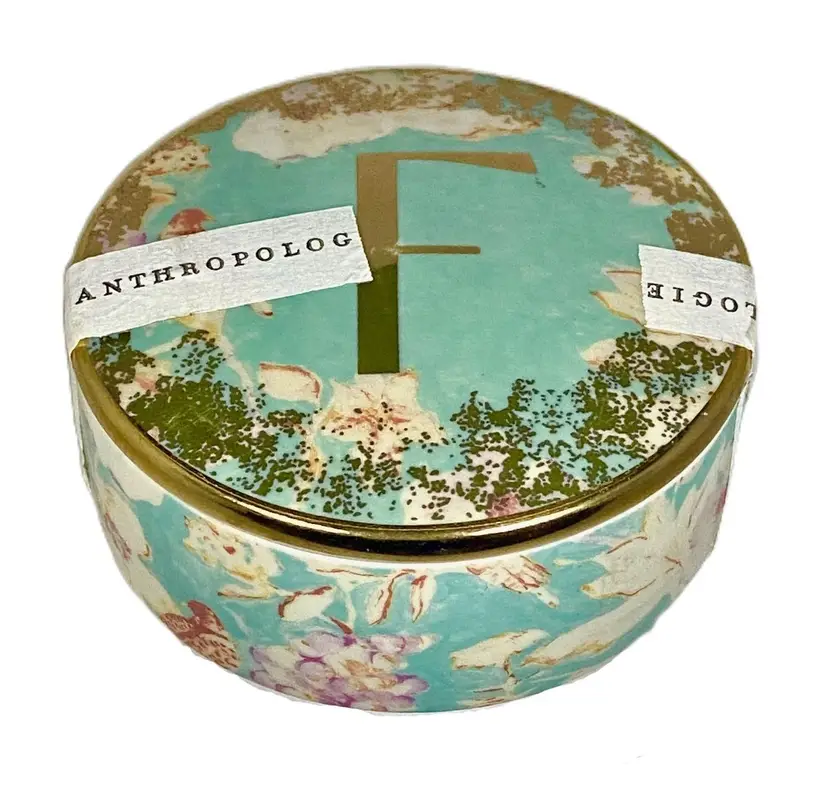 *NEW* Anthropologie Emmaline Monogram "F" Stoneware Lidded Trinket Box 3"x1.25"
