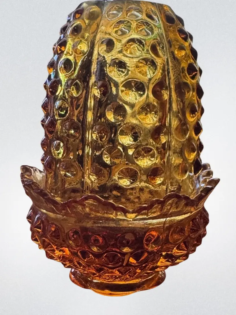 Fenton Fairy Lamp 2-Piece Amber Hobnail Glass Votive 4 3/4" x 3 1/4"