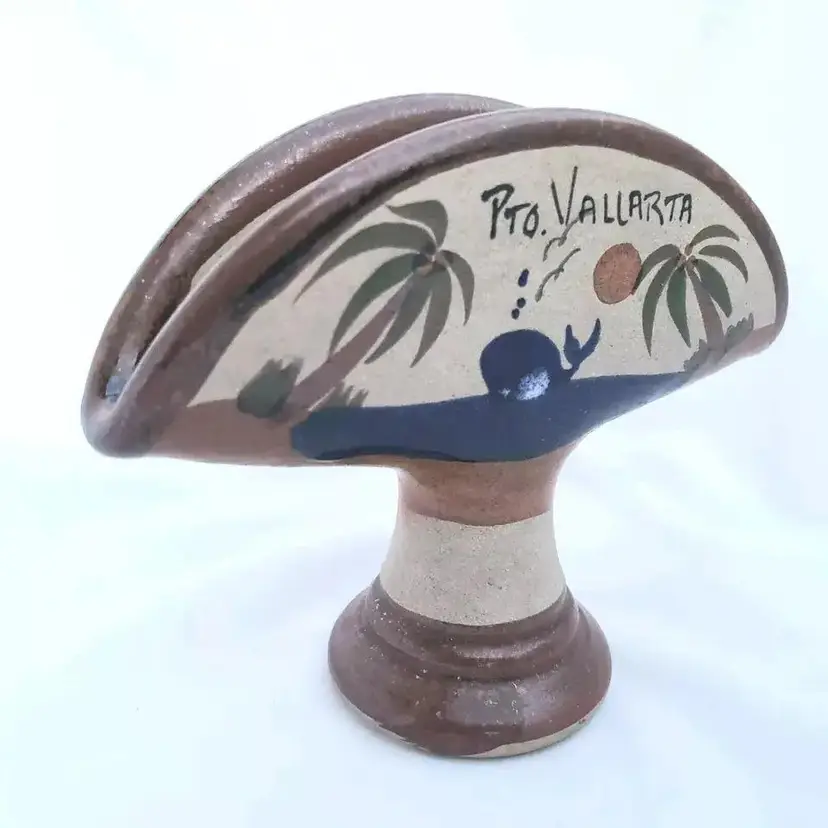 Tonala Souvenir Napkin Holder Puerto Vallarta Taco Shaped Mexico Pottery 4½" tall