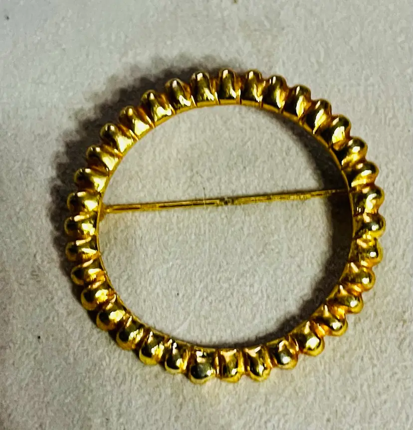 Goldtone Circle Brooch Signed Alva Studios