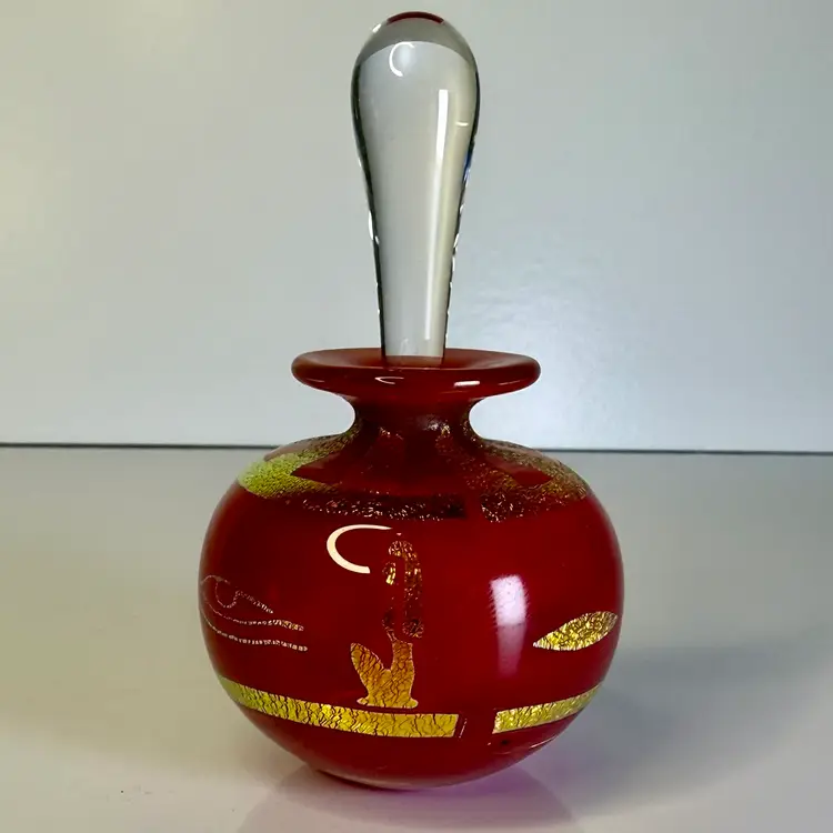 Sherburne Slack Red And Dichroic Art Glass Cleopatra Perfume Bottle 3”