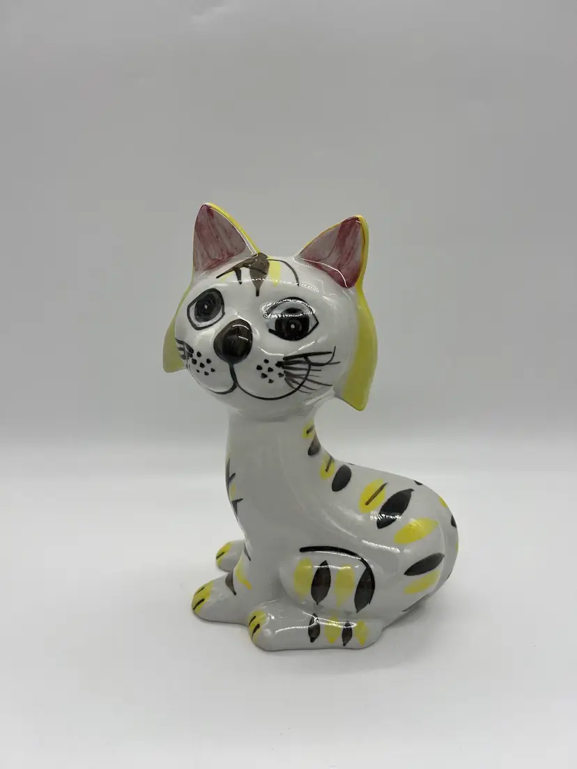Vintage Enesco Ceramic Big Cat Tiger Bank Yellow Black Stripes