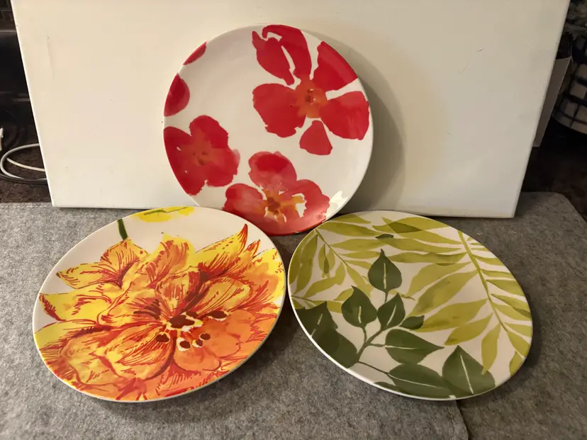 3 Potery Barn Mixed Design Garden Graphic 8" Salad Plates  # 3042