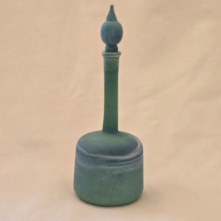 Art Glass Bottle Lidded Handmade Turquoise with Decorative Swirl 5" Tall Unbranded