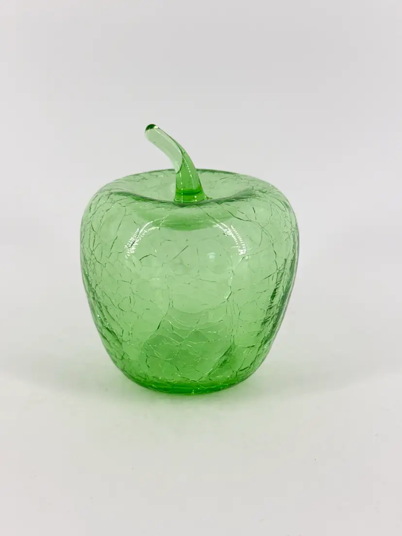 Light Green 3.5" Crackle Glass Apple Paperweight