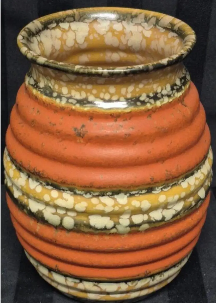 Stunning MCM Orange Lava Glaze Pottery Vase 7" Tall