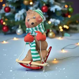 Vintage Annalee Sled Riding Christmas Bear with Scarf 10" 1984 1985