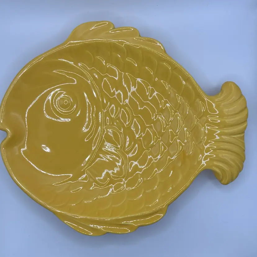 Ceramica ARTIST SIGNED FISH PLATE Made in Italy shell lemon 9.5”X 8” NEW