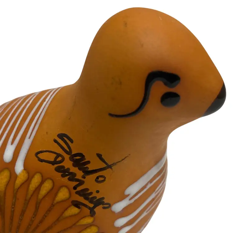 Hand Formed Native Clay Orange Pottery Artist Signed Bird