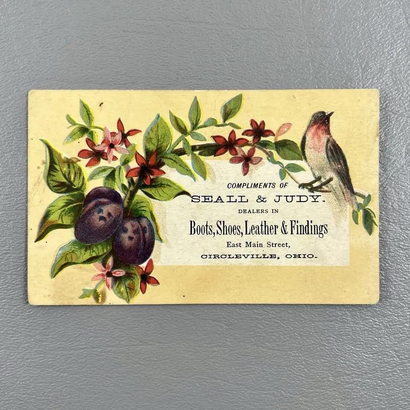 Victorian Trade Card Seall & Judy Circleville Ohio Boots Shoes Leather 2.5x4"