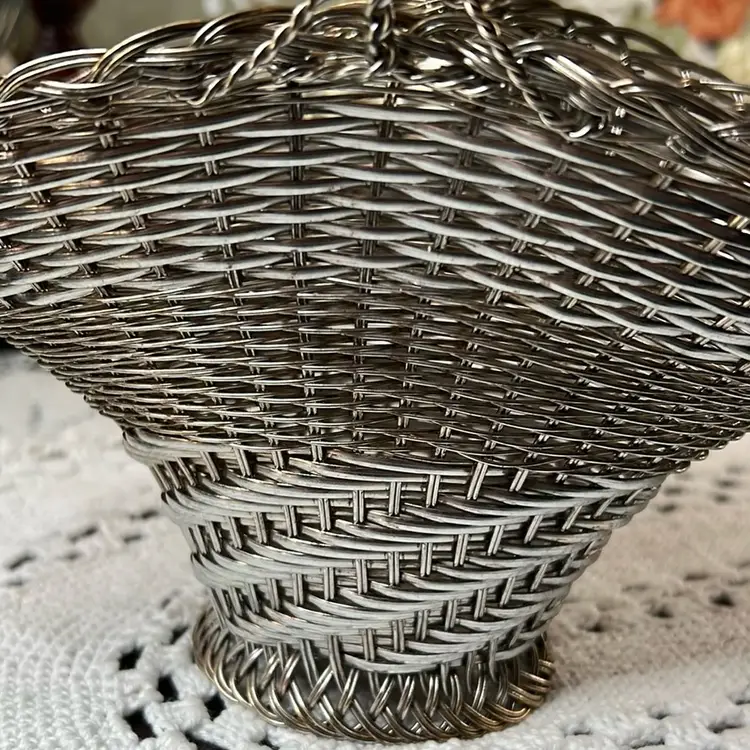 003 Silvertone made in Japan woven brides basket