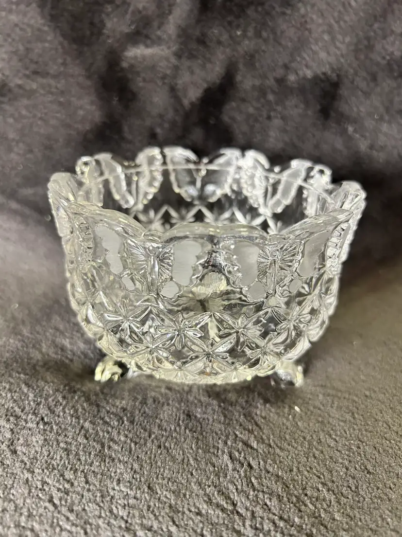 Papillon by Hofbauer 3-footed Crystal Bowl Butterflies Vintage